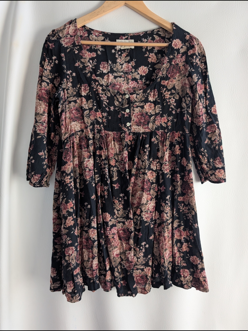 Denim & Supply Ralph Lauren Black Floral Mini Dress Pink & Beige Roses - S